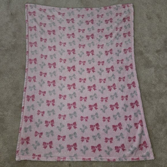 Baby Gear Pink Gray Bows Fleece Baby Blanket 30" x 40" - Picture 3 of 5